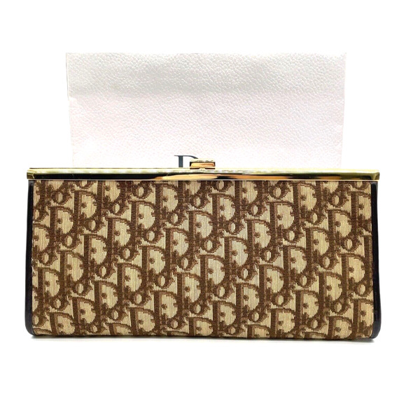 Authentic Christian Dior Trotter Canvas Brown Clutch Bag W/White Shop Dior Bag - Picture 1 of 7